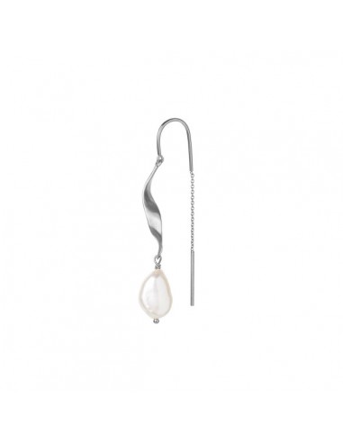 STINE A - LONG TWISTED EARRING WITH BAROQUE PEARL SILVER