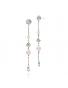 IZABEL CAMILLE - Isabella - Lange øreringe, mat sølv med pink calcedon og grøn peridot