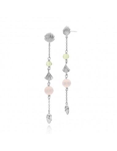 IZABEL CAMILLE - Isabella - Lange øreringe, mat sølv med pink calcedon og grøn peridot