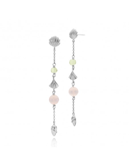 IZABEL CAMILLE - Isabella - Lange øreringe, mat sølv med pink calcedon og grøn peridot