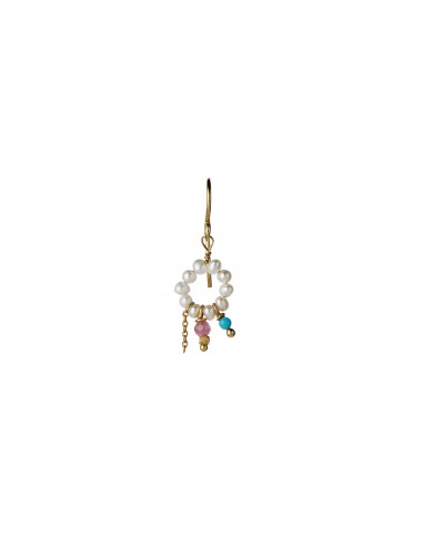 STINE A - PETIT HEAVENLY PEARL DREAM EARRING GOLD – TURQUOISE & PINK STONES & CHAIN