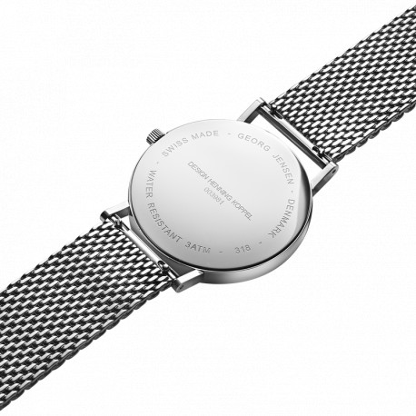 GEORG JENSEN KOPPEL - KVARTS - 38 MM - HVID URSKIVE -  LÆNKE I RUSTFRIT STÅL