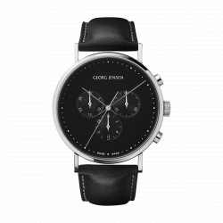 GEORG JENSEN KOPPEL - KVARTS - 41 MM - SORT KALVESKIND - RUSTFRIT STÅL