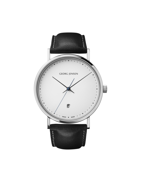 GEORG JENSEN - KOPPEL - 41MM, KVARTS, HVID URSKIVE, SORT LÆDERREM GEORG JENSEN - KOPPEL - 41MM, KVARTS, HVID URSKIVE, SORT LÆDERREM
