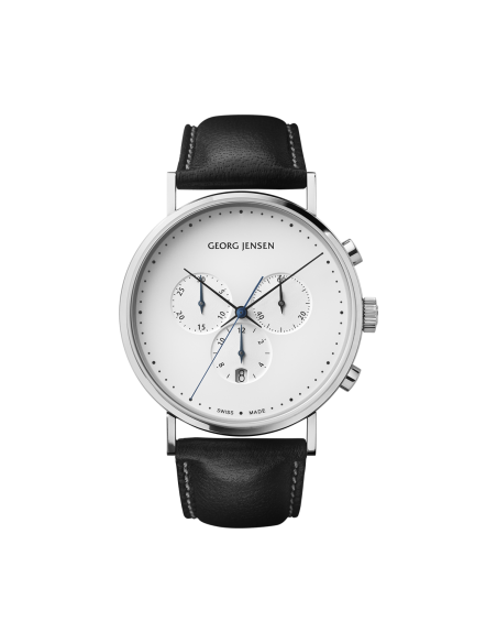 GEORG JENSEN - KOPPEL - 41MM, CHRONOGRAPH, HVID URSKIVE, SORT LÆDERREM GEORG JENSEN - KOPPEL - 41MM, CHRONOGRAPH, HVID URSKIVE, SORT LÆDERREM