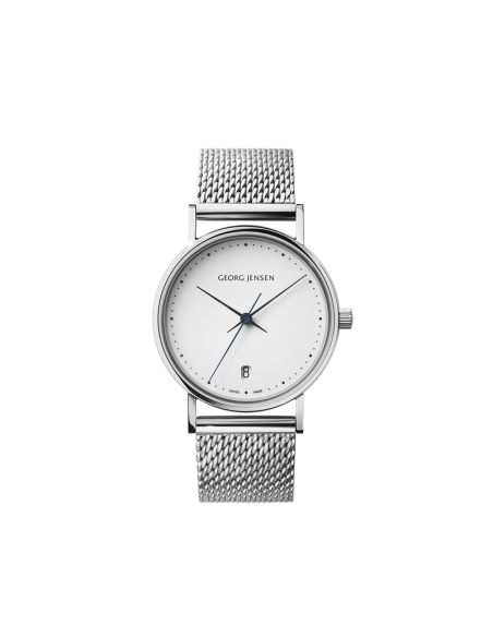 GEORG JENSEN - KOPPEL - 32MM, KVARTS, HVID URSKIVE, STÅLLÆNKE GEORG JENSEN - KOPPEL - 32MM, KVARTS, HVID URSKIVE, STÅLLÆNKE