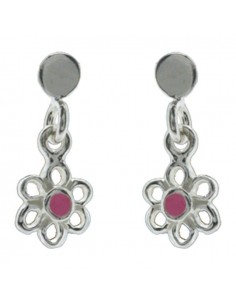 NOA KIDS JEWELLERY - RHD. SØLVØREHÆNGERBLOMST M/LYSERØD EMALJE