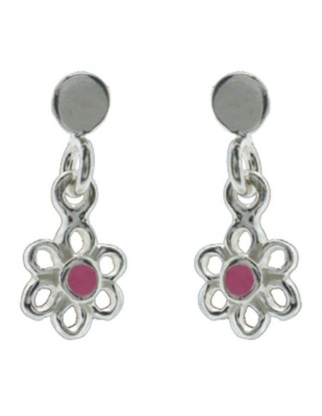 NOA KIDS JEWELLERY - RHD. SØLVØREHÆNGERBLOMST M/LYSERØD EMALJE