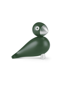 KAY BOJESEN - SANGFUGL GEORG - TRÆFIGUR I  MØRKEGRØN MALET BØG OG BLADSØLV