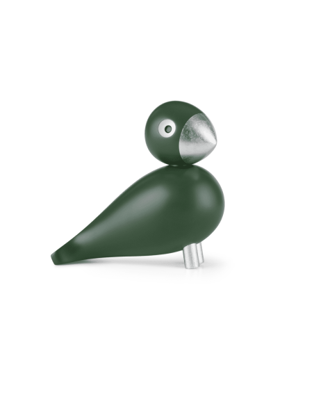 KAY BOJESEN - SANGFUGL GEORG - TRÆFIGUR I  MØRKEGRØN MALET BØG OG BLADSØLV