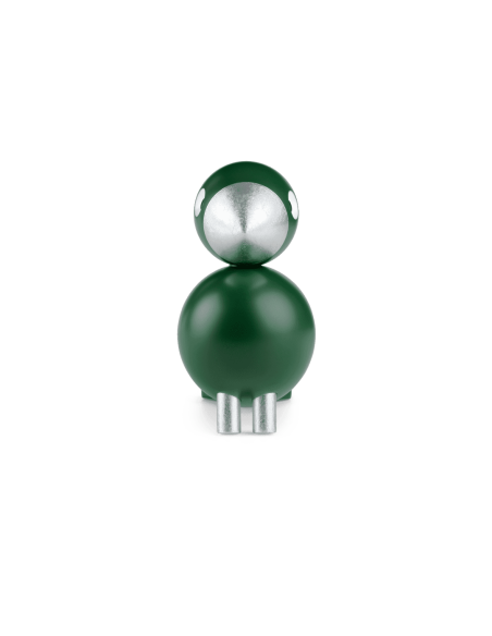 KAY BOJESEN - SANGFUGL GEORG - TRÆFIGUR I  MØRKEGRØN MALET BØG OG BLADSØLV