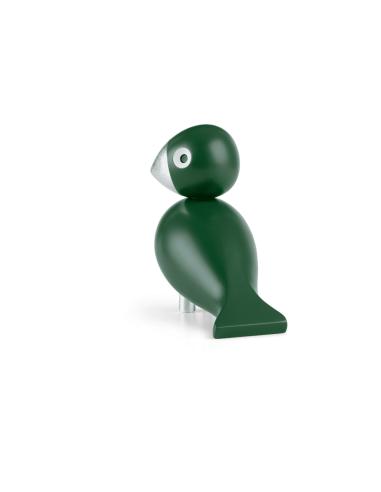 KAY BOJESEN - SANGFUGL GEORG - TRÆFIGUR I  MØRKEGRØN MALET BØG OG BLADSØLV