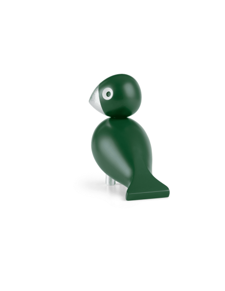 KAY BOJESEN - SANGFUGL GEORG - TRÆFIGUR I  MØRKEGRØN MALET BØG OG BLADSØLV