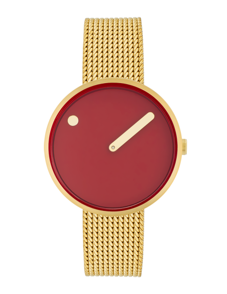 PICTO | 34 MM / CINNAMON RED DIAL / MATT GOLD MESH BAND