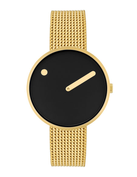 PICTO | 34 MM / BLACK DIAL / MATT GOLD MESH BAND