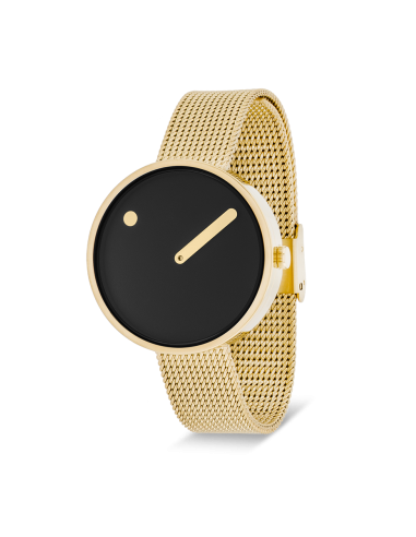 PICTO | 34 MM / BLACK DIAL / MATT GOLD MESH BAND
