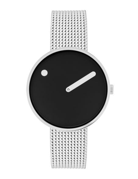 PICTO | 34 MM / BLACK DIAL / MATT STEEL MESH BAND