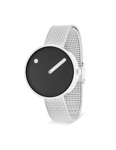 PICTO | 34 MM / BLACK DIAL / MATT STEEL MESH BAND