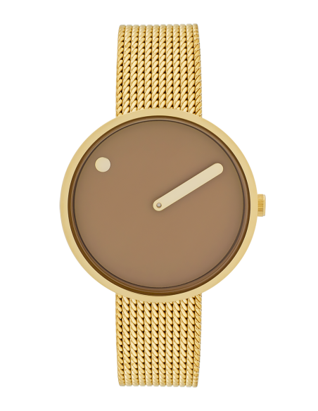 PICTO | 34 MM / CAPPUCCINO BROWN DIAL / MATT GOLD MESH BAND