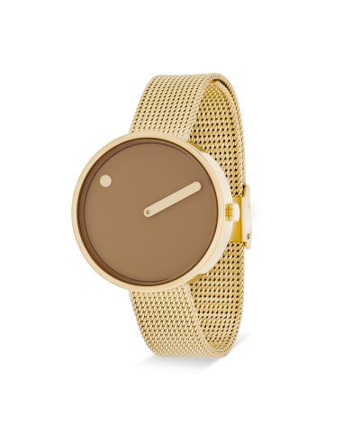 PICTO | 34 MM / CAPPUCCINO BROWN DIAL / MATT GOLD MESH BAND
