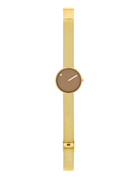 PICTO | 34 MM / CAPPUCCINO BROWN DIAL / MATT GOLD MESH BAND