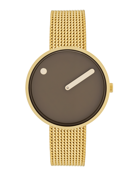 PICTO | 34 MM / MOCHA BROWN DIAL / MATT GOLD MESH BAND