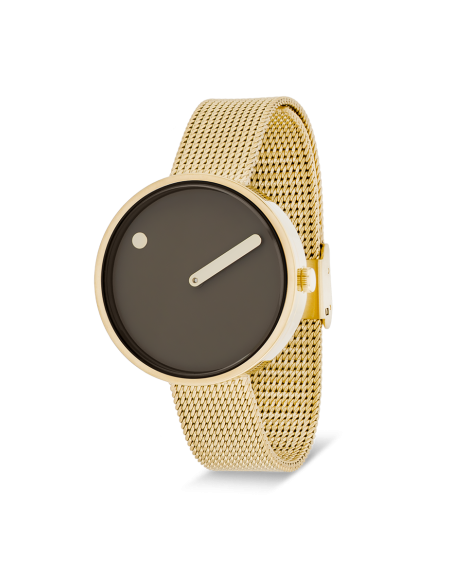 PICTO | 34 MM / MOCHA BROWN DIAL / MATT GOLD MESH BAND