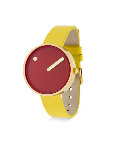 PICTO | 34 MM / CINNAMON RED DIAL / CANARY YELLOW LEATHER STRAP