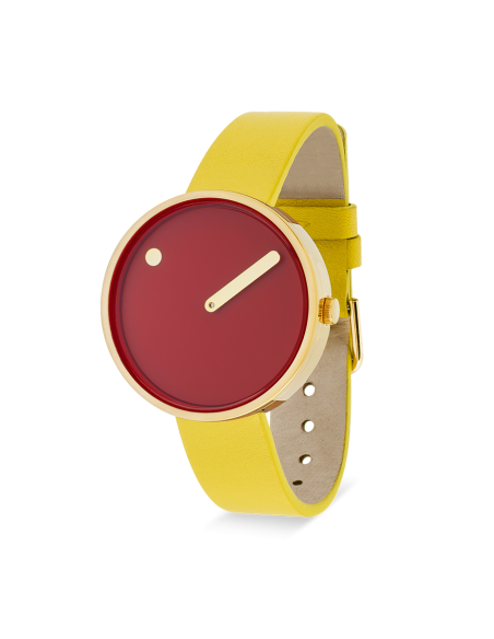 PICTO | 34 MM / CINNAMON RED DIAL / CANARY YELLOW LEATHER STRAP