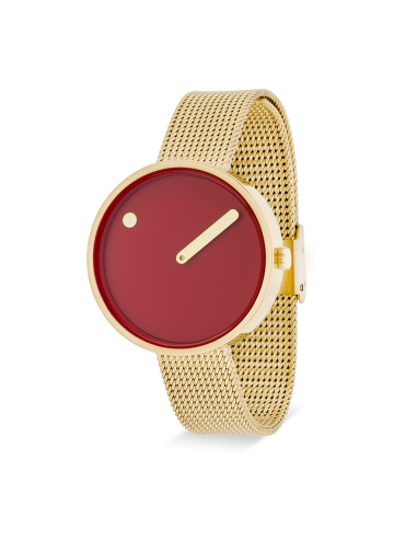 PICTO | 34 MM / CINNAMON RED DIAL / MATT GOLD MESH BAND