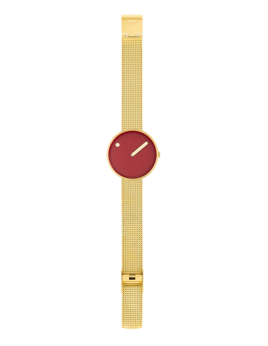 PICTO | 34 MM / CINNAMON RED DIAL / MATT GOLD MESH BAND
