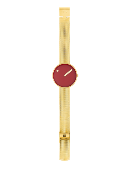 PICTO | 34 MM / CINNAMON RED DIAL / MATT GOLD MESH BAND