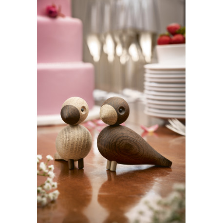 KAY BOJESEN - TURTELDUER  - PAR MED TO DUER -  TRÆFIGURER I UBEHANDLET EG OG UBEHANDLET RØGET EG