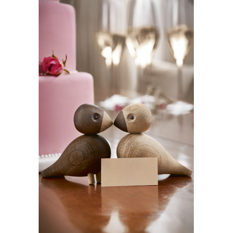 KAY BOJESEN - TURTELDUER  - PAR MED TO DUER -  TRÆFIGURER I UBEHANDLET EG OG UBEHANDLET RØGET EG