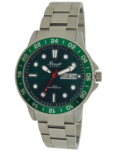 BONETT | Dykkerur stål m grøn skive