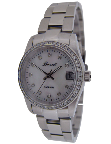 Bonett | dame | stål | m/sten | Safirglas