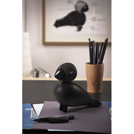 KAY BOJESEN - SANGFUGL RAVN - TRÆFIGUR I MALET BØG - GRÅ FUGL MED SORT NÆB