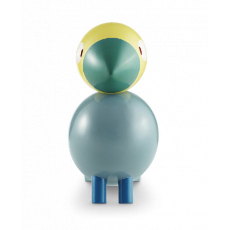 KAY BOJESEN - SANGFUGL SUNSHINE - TRÆFIGUR I MALET BØG - LYSEBLÅ FUGL MED GULT HOVED,  GRØNT NÆB OG BLÅ BEN