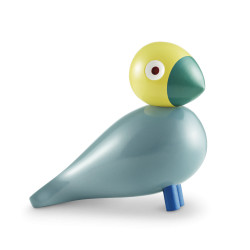 KAY BOJESEN - SANGFUGL SUNSHINE - TRÆFIGUR I MALET BØG - LYSEBLÅ FUGL MED GULT HOVED,  GRØNT NÆB OG BLÅ BEN