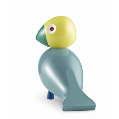 KAY BOJESEN - SANGFUGL SUNSHINE - TRÆFIGUR I MALET BØG - LYSEBLÅ FUGL MED GULT HOVED,  GRØNT NÆB OG BLÅ BEN