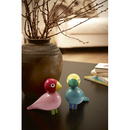 KAY BOJESEN - SANGFUGL SUNSHINE - TRÆFIGUR I MALET BØG - LYSEBLÅ FUGL MED GULT HOVED,  GRØNT NÆB OG BLÅ BEN