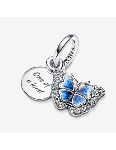 PANDORA | Blå Sommerfugl & Citat Charm med dobbelt vedhæng