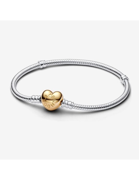PANDORA Slangekædearmbånd med hjertelås til personlige charms. PANDORA Slangekædearmbånd med hjertelås til personlige charms.