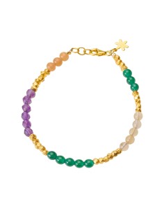 SUSANNE FRIIS BJØRNER | Forgyldt armbånd med ametyst, grøn agat, peach månesten, rutil kvarts