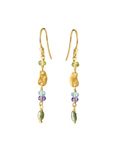 SUSANNE FRIIS BJØRNER | Ørebøjle forgyldt med apatit, iolit, peridot, farvet ferskvandsperle ca. 4 cm