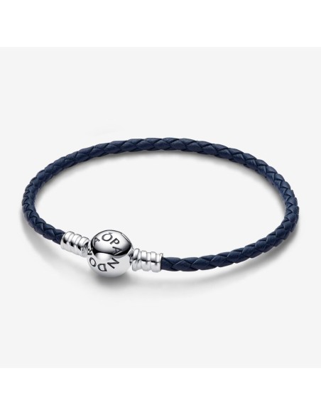 PANDORA | Moments Blå Flettede læderarmbånd med rund lås PANDORA | Moments Blå Flettede læderarmbånd med rund lås