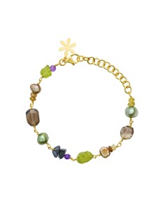 SUSANNE FRIIS BJØRNER | Forgyldt armbånd med ametyst, grossular, røgkvarts, peridot, sort agat, farvede ferskvandsperler