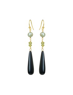 SUSANNE FRIIS BJØRNER | Forgyldt ørering  peridot, sort agat, farvet ferskvandsperle ca. 7 cm