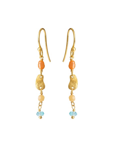 SUSANNE FRIIS BJØRNER | Forgyldt ørebøjle med apatit, gul serpentin, farvet ferskvandsperle ca. 4 cm