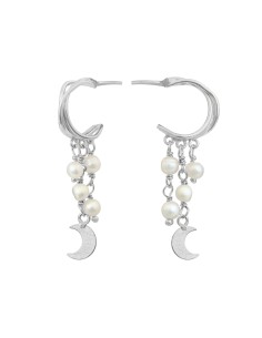 SUSANNE FRIIS BJØRNER | Creol, sølv, hvide ferskvandsperler og måne ca. 3,5 cm